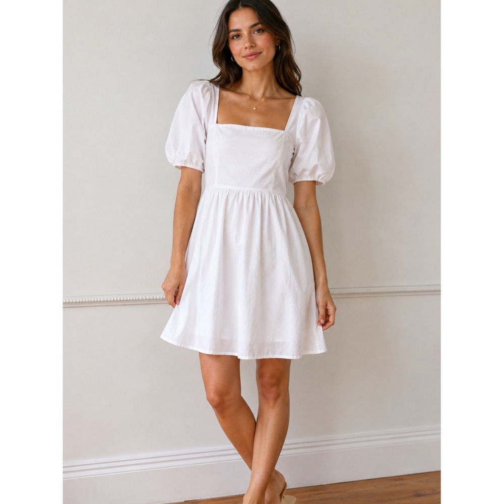 Draper James Magnolia White Puff Sleeve Square Neck Smocked Mini Dress XL NEW